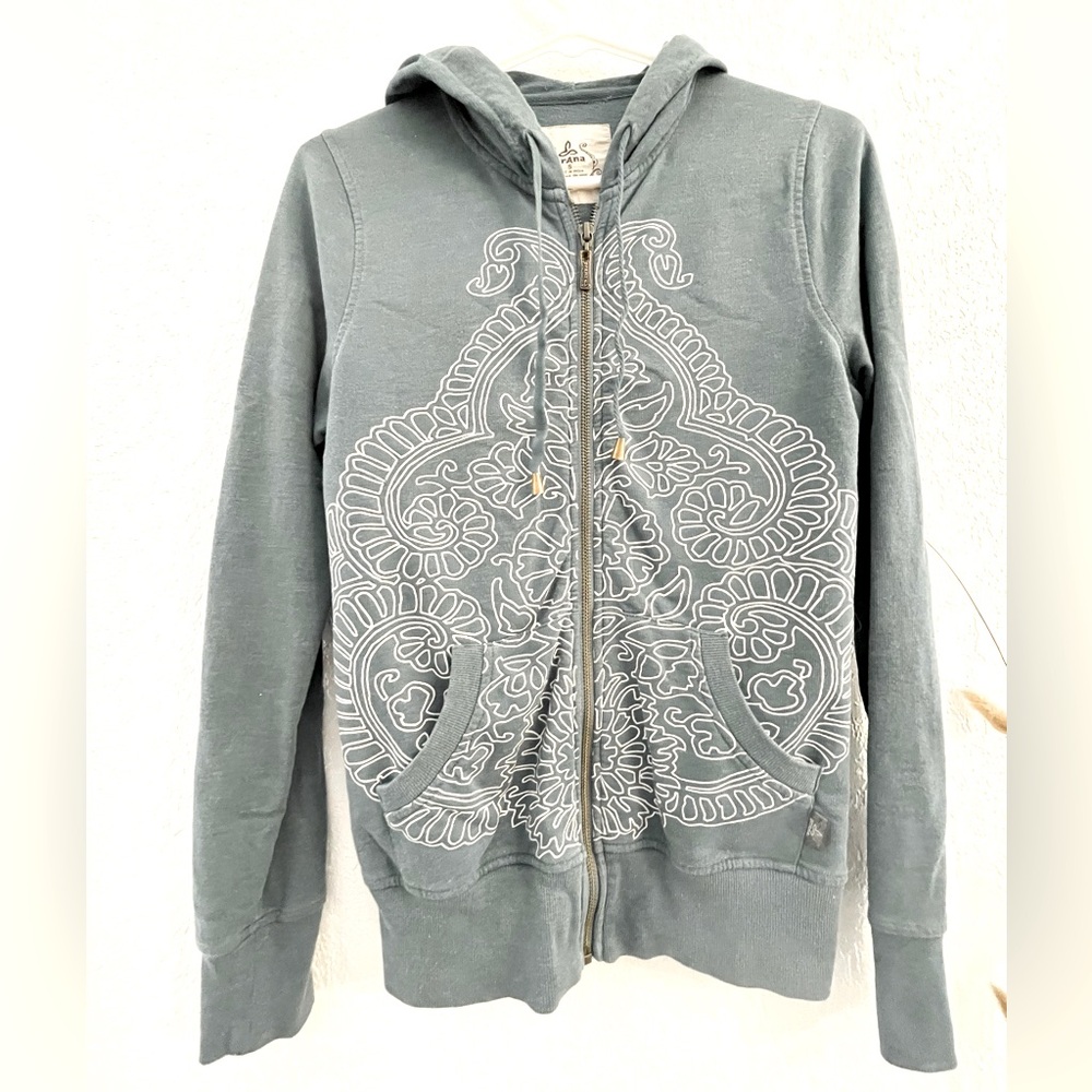 Prana // Boho Zip Up Sweater in Vintage Teal